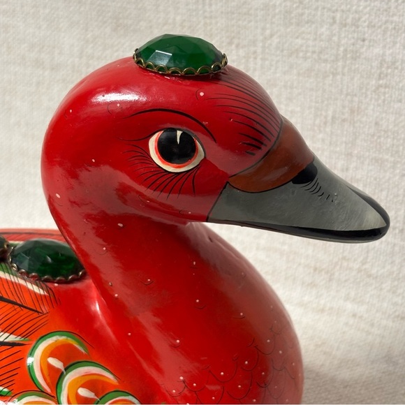 Vintage Tonala Mexican Pottery Clay Duck Folk Art Hand Painted Mexico Signed - Picture 9 of 12